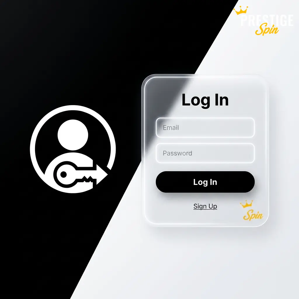 Prestige Spin login page on desktop and mobile showing sign-in form for UK players to access account dashboard