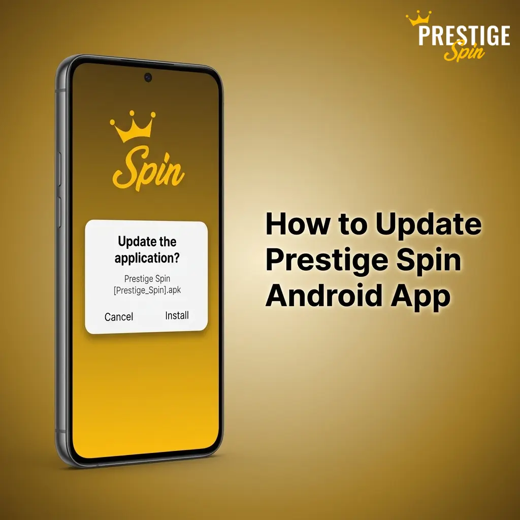Prestige Spin Android app update guide showing APK download and installation steps to keep the app current
