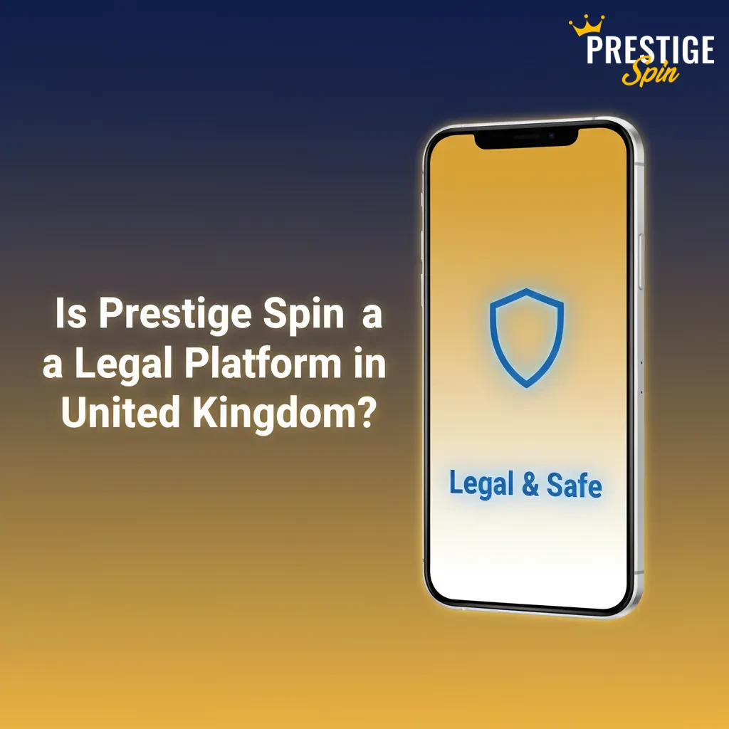 Illustration summarizing Prestige Spin's UK legality: valid remote gambling licence; verify in footer; tools for safe play.