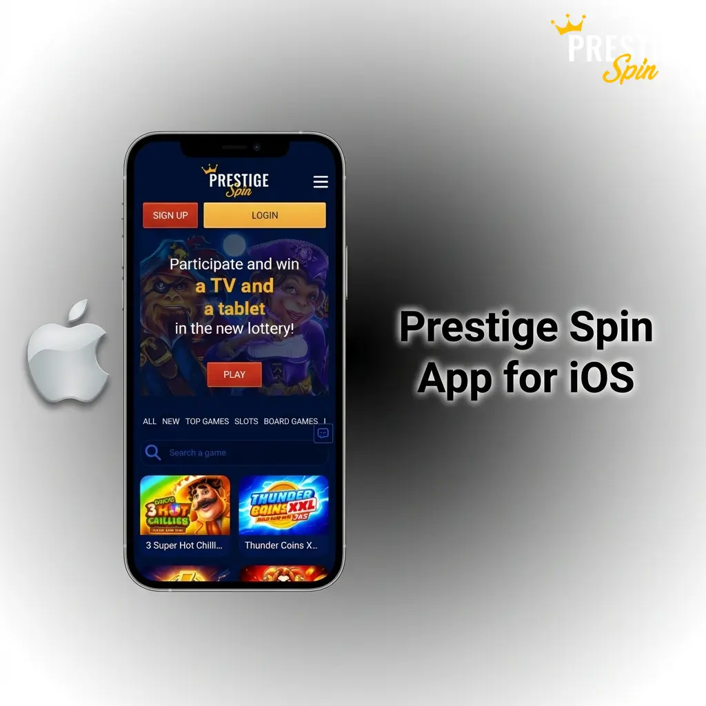 Prestige Spin iOS app interface shown on iPhone and iPad, available free for UK users with live betting and casino games