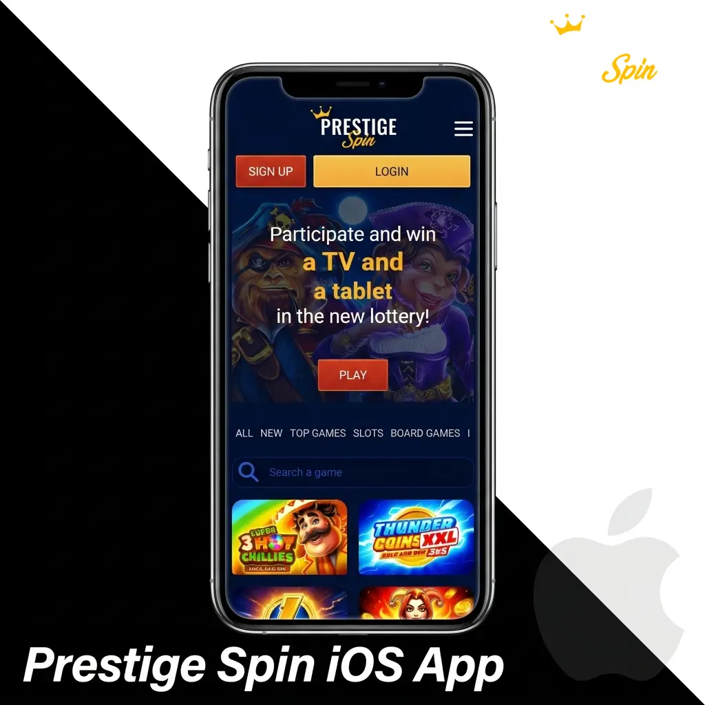 Prestige Spin iOS app installation guide showing Safari Add to Home Screen steps for iPhone and iPad running iOS 13.0 or later